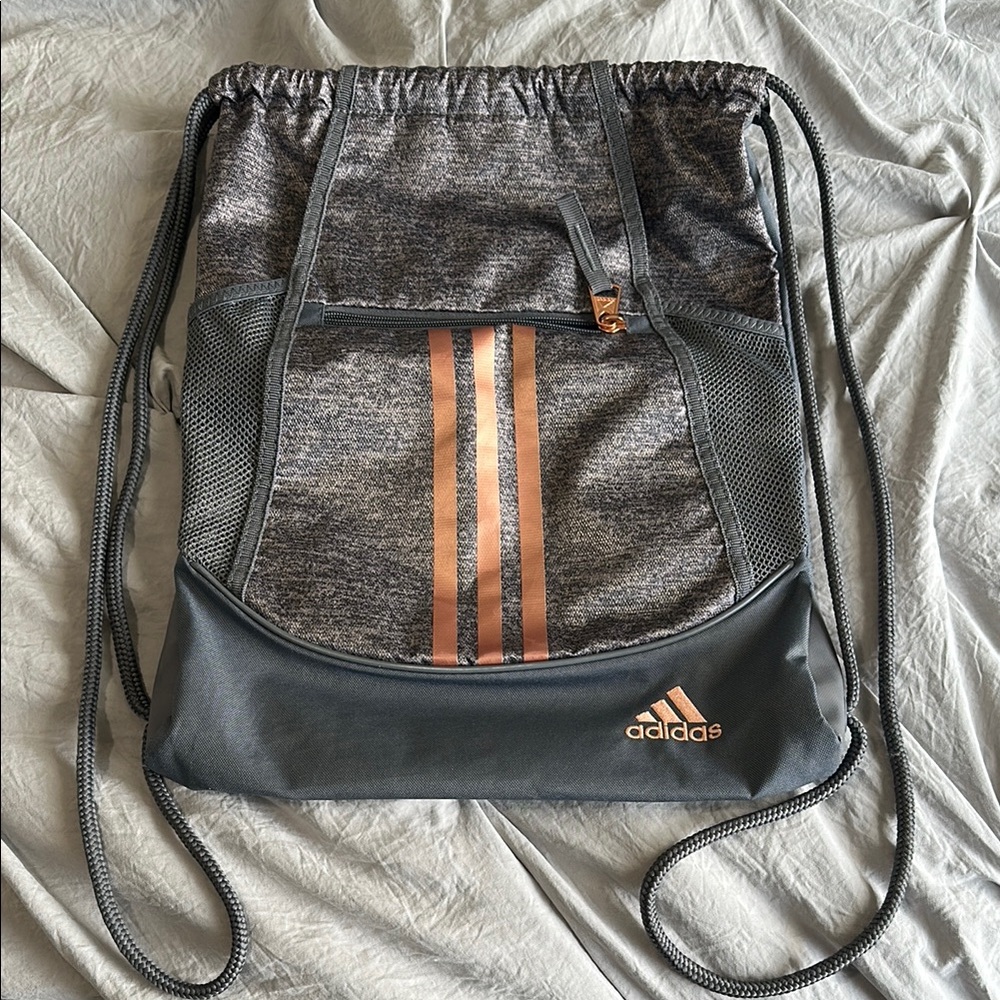 Adidas Gray and Pink Drawstring Bag